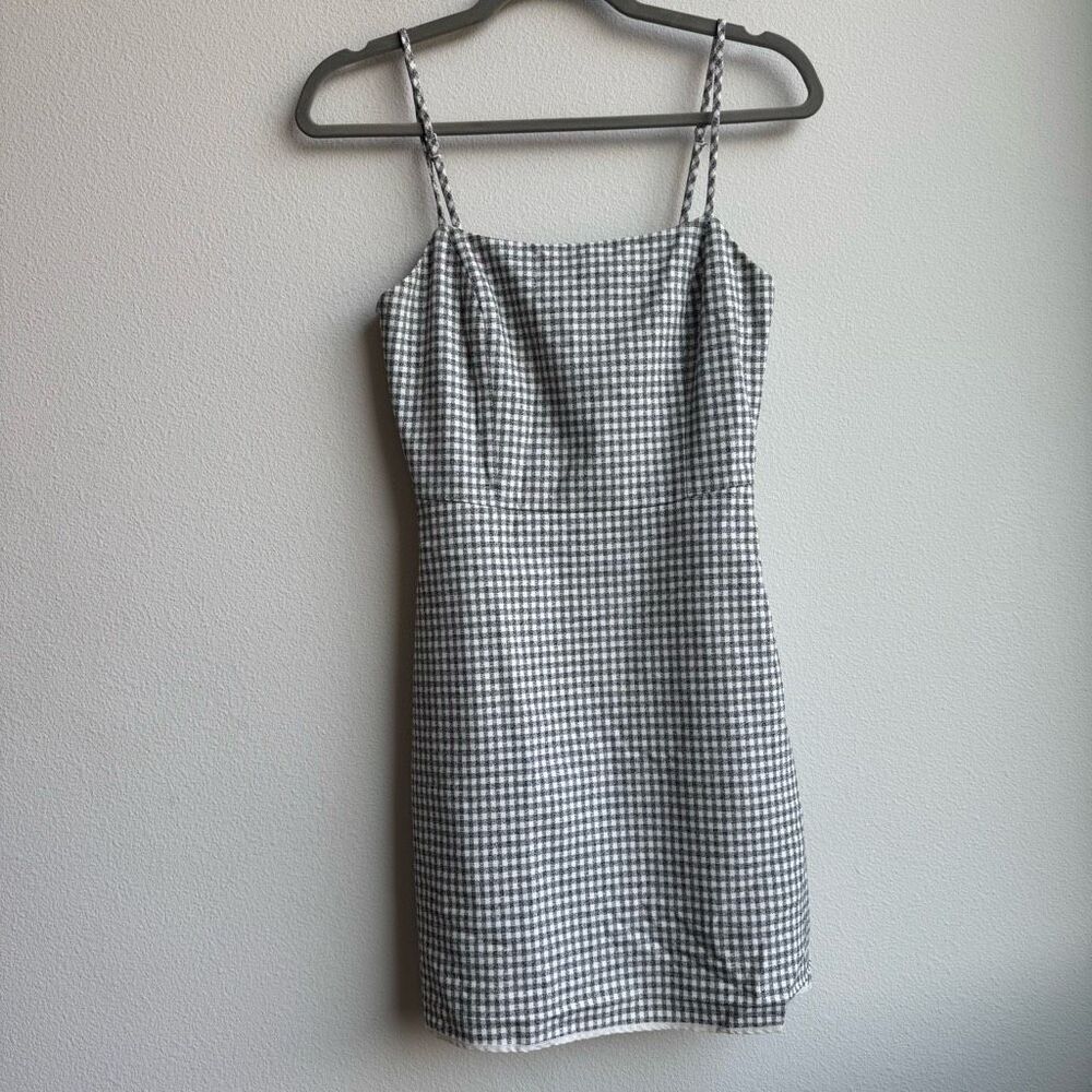 Aritzia Wilfred Square Neck Preppy Mini Bodycon Plaid Black White Dress SZ 2 XS